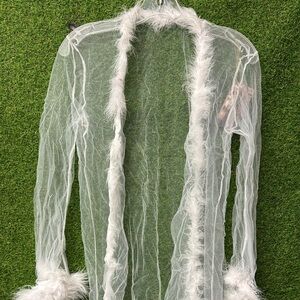 Sheer White Feather Trim Cardigan